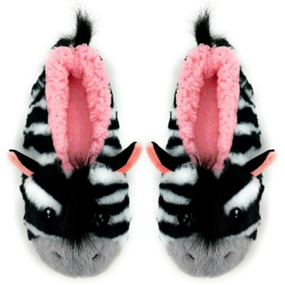 ZZ Zebra | Women's Funny Fluffy House Animal Slippers - Picture 1 of 6